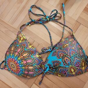 Luli Fama Molded Push Up Mandala Bandeau Halter Bikini top - M